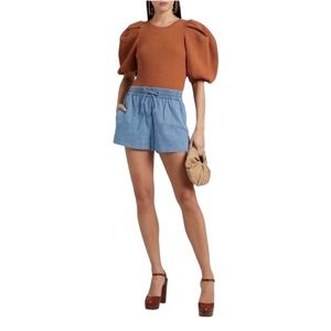 ALICE + OLIVIA Whitney Lyocell-Blend Chambray Shorts SM